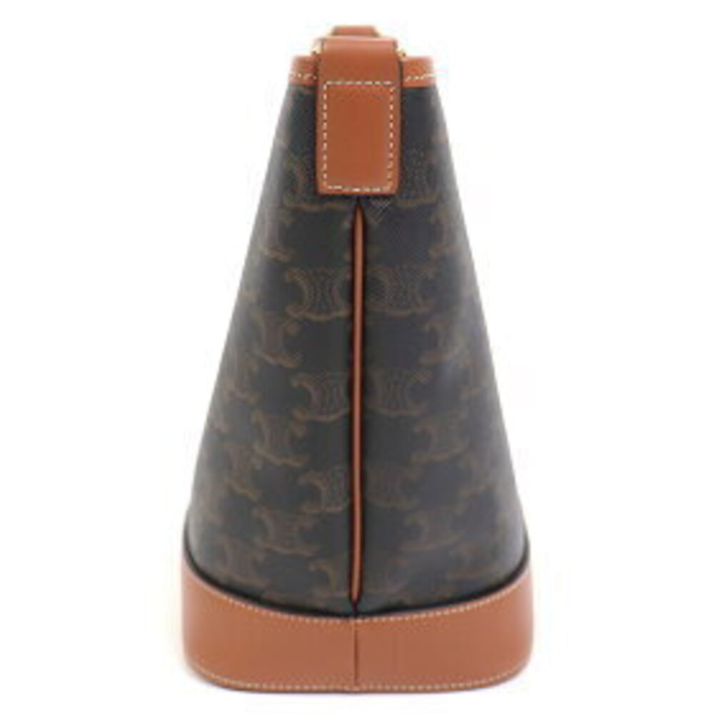 Celine Bucket Bag Tan Triomphe Canvas Calfskin Leather Crossbody Carry Shoulder - Picture 4 of 7